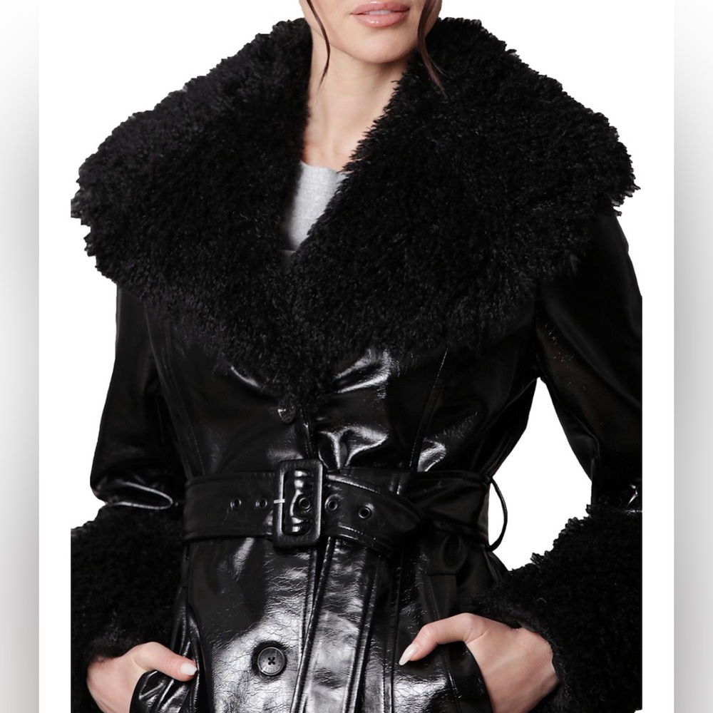 Avec les Filles patent leather & fur coat